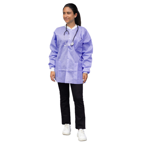 Dukal Unipack FitMe Lab Jacket – Large, Lavender, Premium SMS Material, Adjustable Waistband