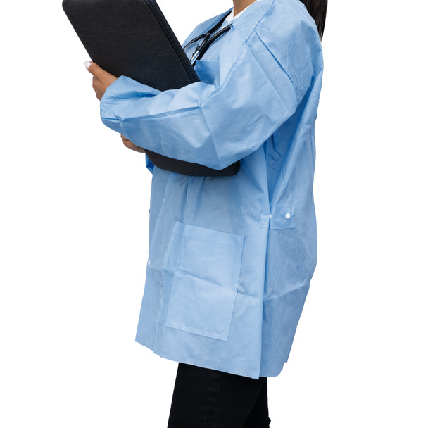 Dukal Unipack FitMe Lab Jacket – XXL Size, Ciel Blue, Premium SMS Material, 13 lb, 10/BG Packaging