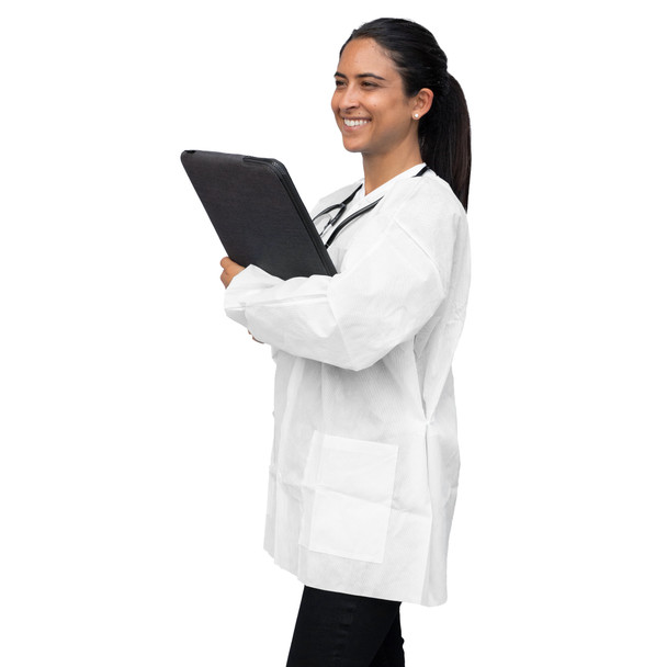 Dukal FitMe Lab Jacket – XL Size, White, Premium SMS Material, 10/BG, Non-Sterile, 9.5 lb Case