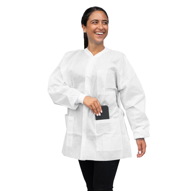 Dukal FitMe Lab Jacket – XL Size, White, Premium SMS Material, 10/BG, Non-Sterile, 9.5 lb Case