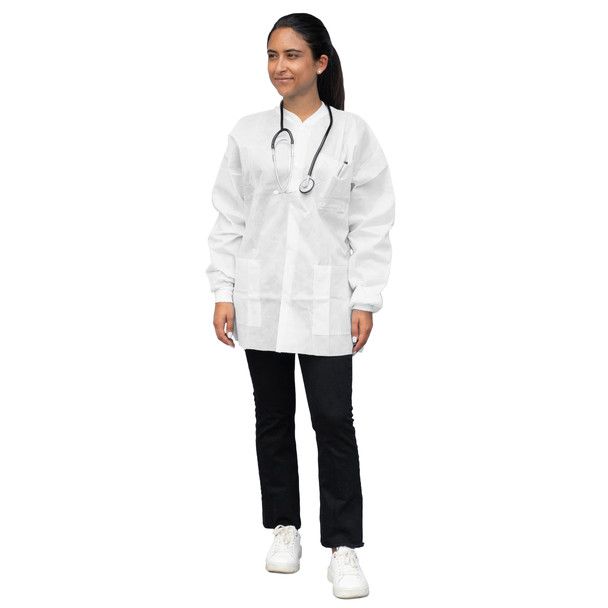 Dukal FitMe Lab Jacket – XL Size, White, Premium SMS Material, 10/BG, Non-Sterile, 9.5 lb Case