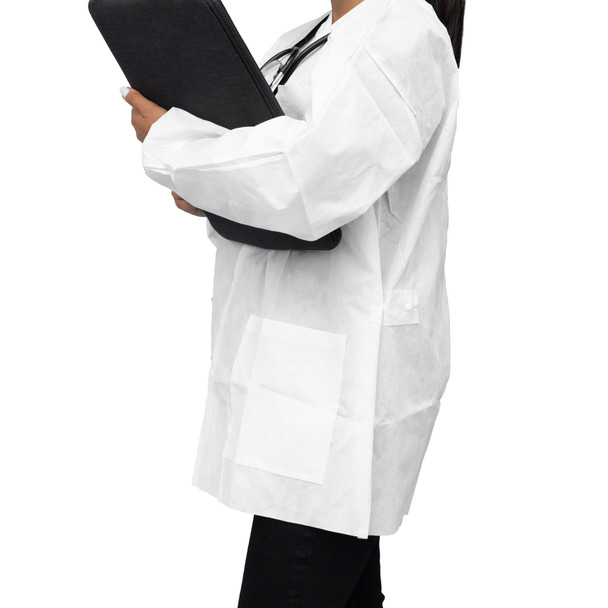 Dukal FitMe Lab Jacket – XL Size, White, Premium SMS Material, 10/BG, Non-Sterile, 9.5 lb Case