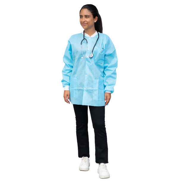 Dukal Unipack FitMe Lab Jacket – XXL, Sky Blue, Adjustable Waistband, Premium SMS Material