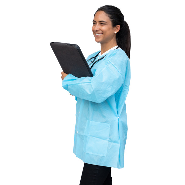 Dukal Unipack FitMe Lab Jacket – Large, Sky Blue, Premium SMS Material, Adjustable Waistband
