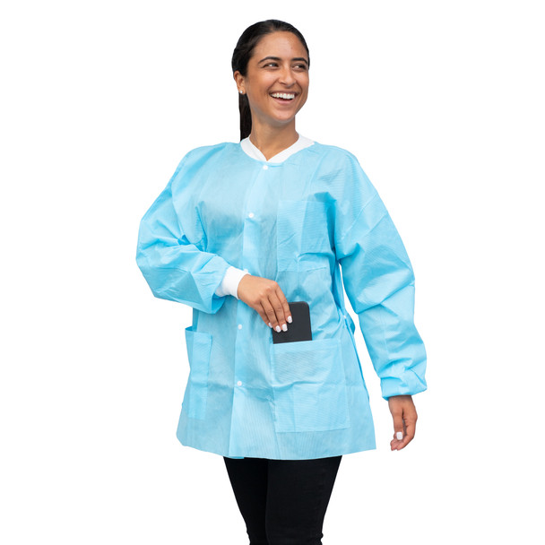 Dukal Unipack FitMe Lab Jacket – Large, Sky Blue, Premium SMS Material, Adjustable Waistband