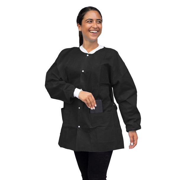 Dukal Unipack FitMe Lab Jacket – Small, Black, Premium SMS Material, Adjustable Waistband, 10/BG Packaging