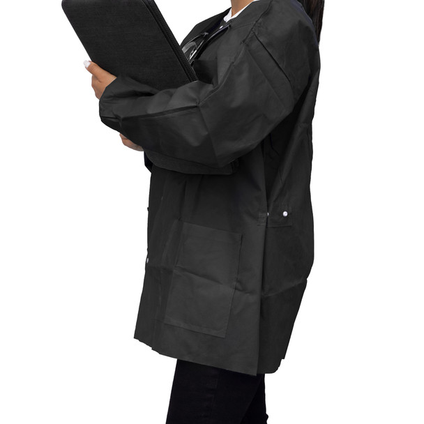 Dukal Unipack FitMe Lab Jacket – Small, Black, Premium SMS Material, Adjustable Waistband, 10/BG Packaging