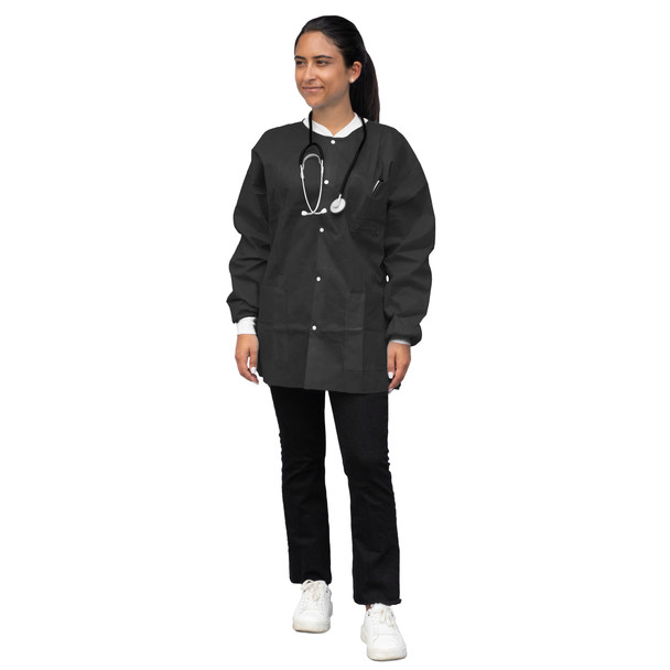 Dukal Unipack FitMe Lab Jacket – Medium, Black, Premium SMS Material, Adjustable Waistband
