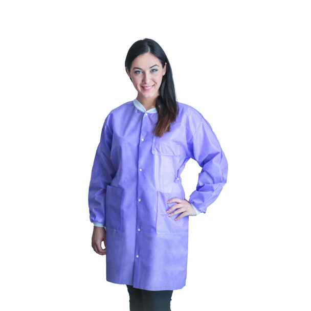 Dukal Unipack FitMe Lab Coat – Medium, Lavender, Premium SMS Material, Adjustable Waistband