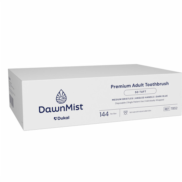 Dukal DawnMist Toothbrush – Soft Polypropylene Bristles, Individually Packaged, 144/BX, 10 BX/CS