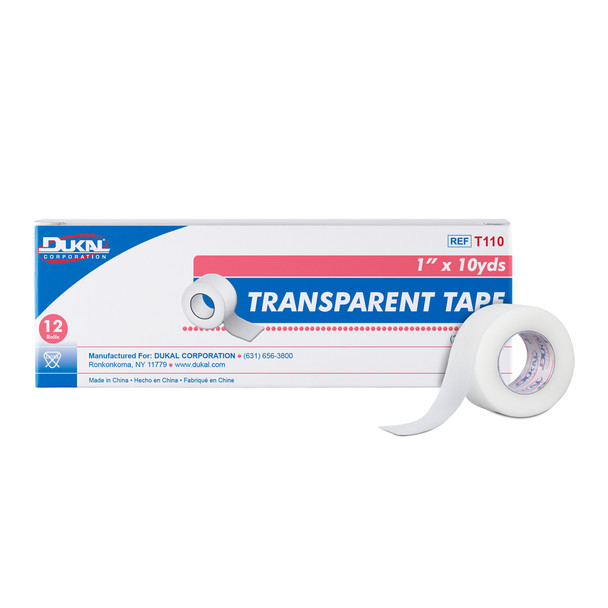 Dukal Transparent Tape – 1 in x 10 yd, Porous and Perforated, 12/BX, 12 BX/CS Packaging, Non-Sterile, 10.45 lb