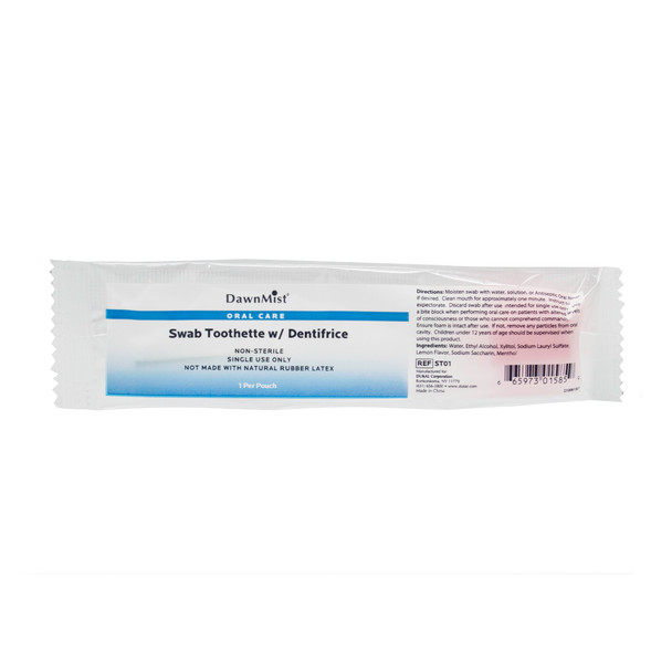 Dukal Oral Swab Toothette with Dentifrice – Soft Foam Head, 1/pk, 250 Pk/bx, 4 Bx/cs – brand_name DawnMist