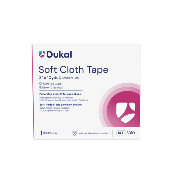 Dukal Premium Care Soft Cloth Tape – 3 in x 10 yd, Gentle Adhesive, Flexible, White, 1RL/BX, 25BX/CS