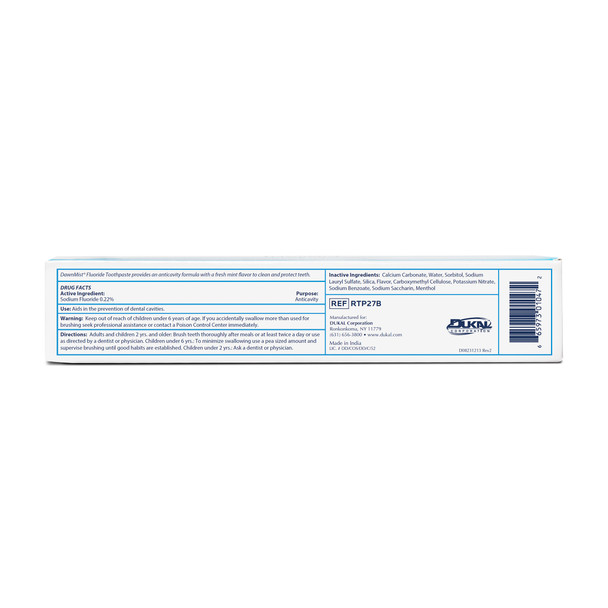 Dukal DawnMist Fluoride Toothpaste – 2.75 oz Tube, Pleasant Mint Taste, Gentle for Sensitive Users