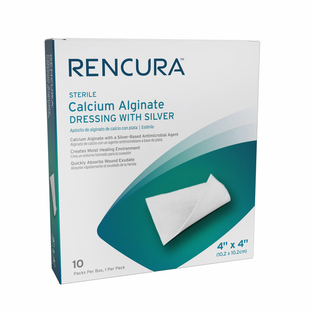 Dukal Rencura Sterile Calcium Alginate Dressing with Silver – 4x4 in, 4.6 lb, 1/PK, 10PK/BX, 40BX/CS