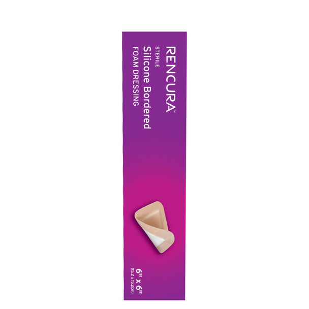 Dukal Rencura Silicone Bordered Foam Dressing – 6 x 6 in, Sterile, Highly Absorbent, 10/BX