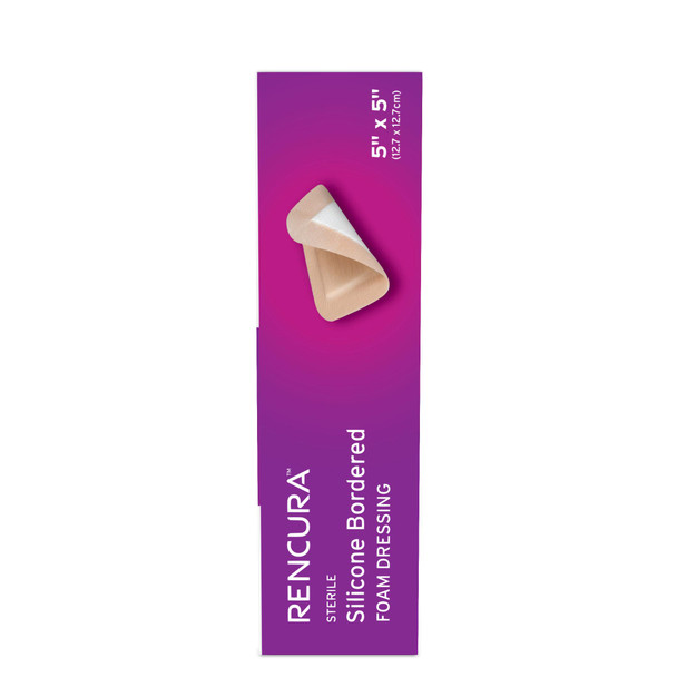 Dukal Rencura Silicone Bordered Foam Dressing – 5 x 5 in, Sterile, Highly Absorbent, 10PK/BX
