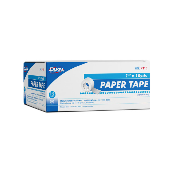 Dukal Paper Tape – 1 in x 10 yd, Lightweight Microporous, Gentle on Skin, 12/BX, 12 BX/CS Packaging