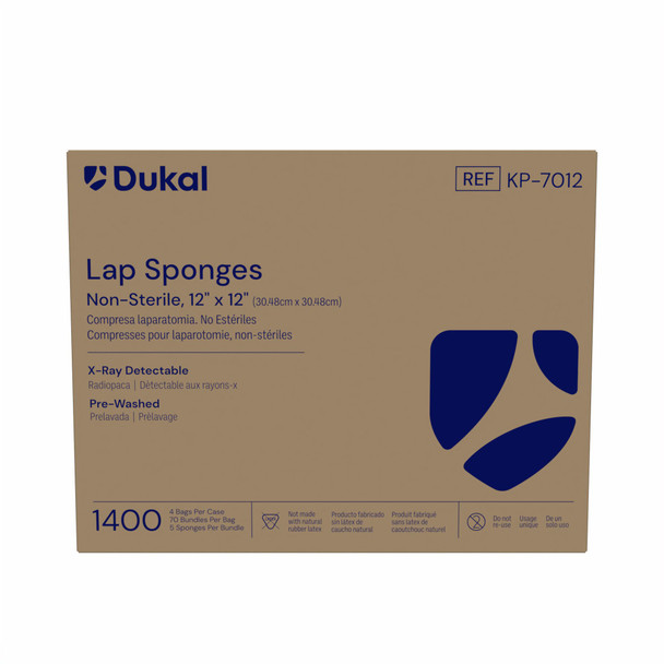 Dukal X-Ray Detectable Laparotomy Sponges – 12 x 12 in, Non-Sterile, 5/BD, 70 BD/BG, 4 BG/CS