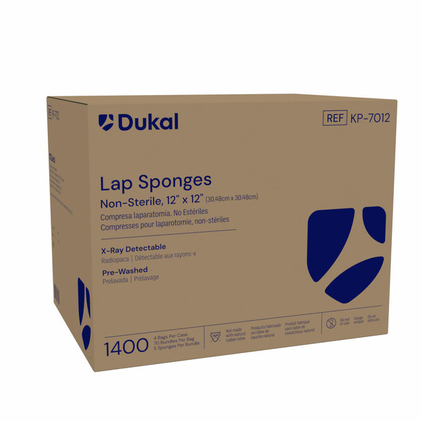 Dukal X-Ray Detectable Laparotomy Sponges – 12 x 12 in, Non-Sterile, 5/BD, 70 BD/BG, 4 BG/CS