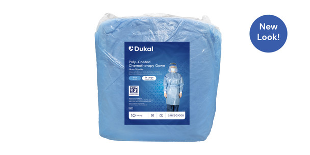 Dukal Poly-Coated Chemotherapy Gown – XX-Large, Blue, Poly-Coated SMS Material, 10.4 lb, 10/bg, 3bg/cs