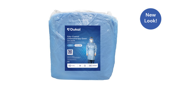 Dukal Poly-Coated Chemotherapy Gown – X-Large, Poly-Coated SMS Material, ASTM F739-12 Tested