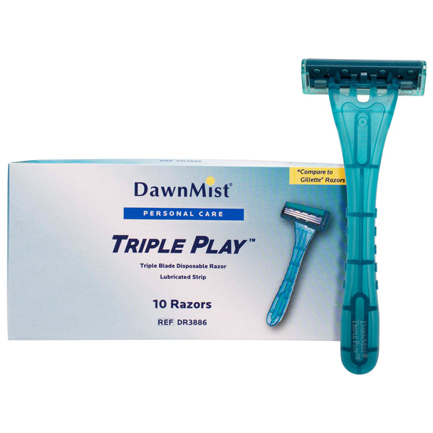 Dukal Triple Play Razor – Microedge Blades, Lubricated Strip, Pivot Head, Teak Color, 10/BX, 50 BX/CS