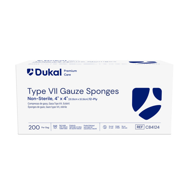 Dukal Premium Care Type VII Gauze Sponges – 12-Ply, 4 x 4 in, Non-Sterile, 200/BG, 10 BG/CS, 9 lb Case