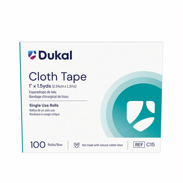 Dukal Cloth Tape – 1 in x 1.5 yd, 100/BX, 5 BX/CS Packaging, Non-Sterile, 8.6 lb Case Weight