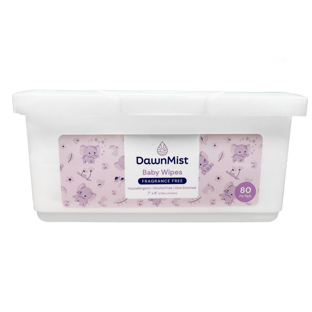Dukal DawnMist Baby Wipes in Plastic Tub with Flip-Top Lid – Unscented, 7 x 8 in, Alcohol Free, 80/Tub
