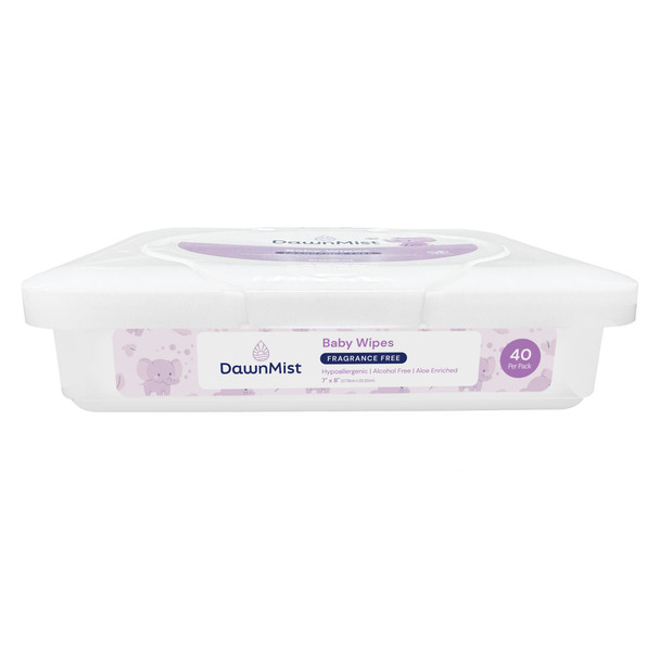 Dukal DawnMist Baby Wipes in Plastic Tub with Flip-Top Lid – Unscented, 7 x 8 in, Alcohol Free, 40/Tub, 24