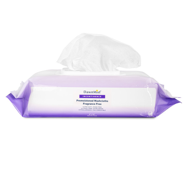 Dukal DawnMist Pre-Moistened Washcloths – Fragrance Free, 8 x 10 in, Soft Pack with Flip Top Lid