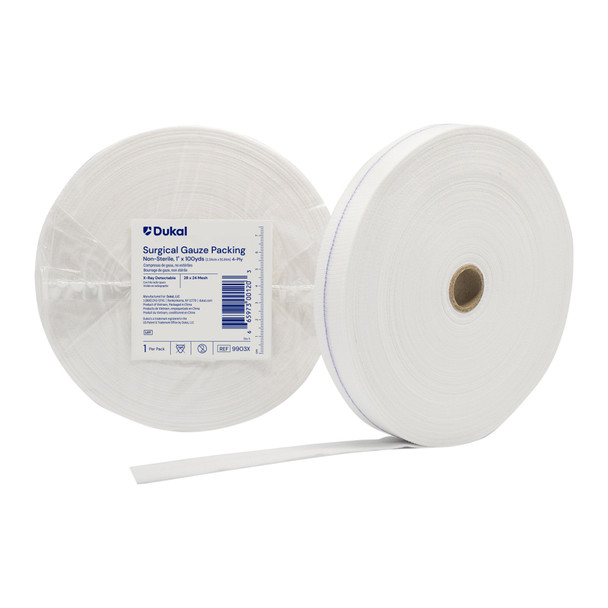 Dukal X-Ray Detectable Surgical Gauze Packing Roll – 4-Ply, 1 x 100 yd, Non-Sterile, 10/CS, 6.9 lb