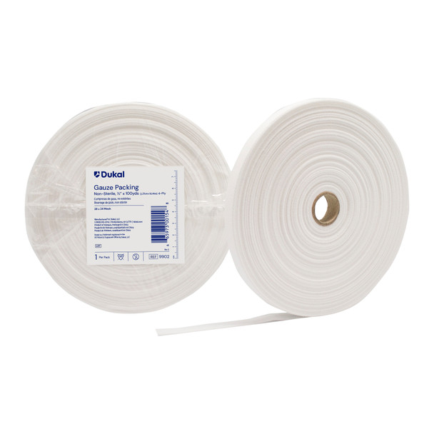 Dukal Gauze Packing Roll – 4-Ply, 1/2 in x 100 yd, Non-Sterile, 3.25 lb, 10 per Case Packaging