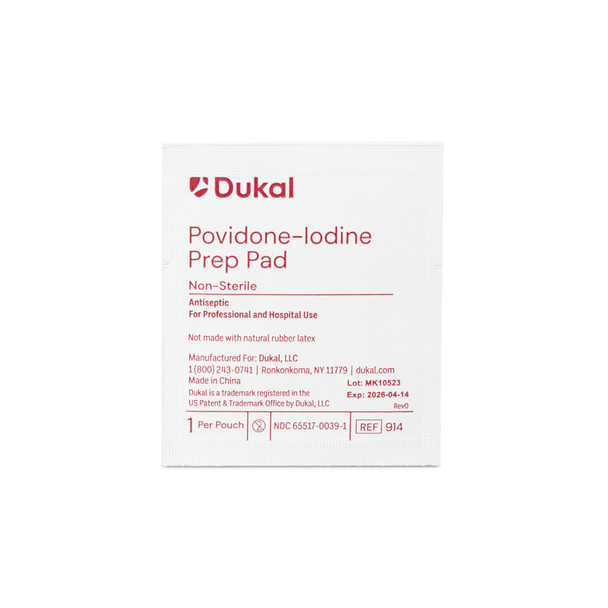 Dukal Povidone-Iodine Prep Pads – Medium Size, 1.34 x 2.36 in, 100/BX, 10BX/CS, Non-Sterile, 3.8 lb