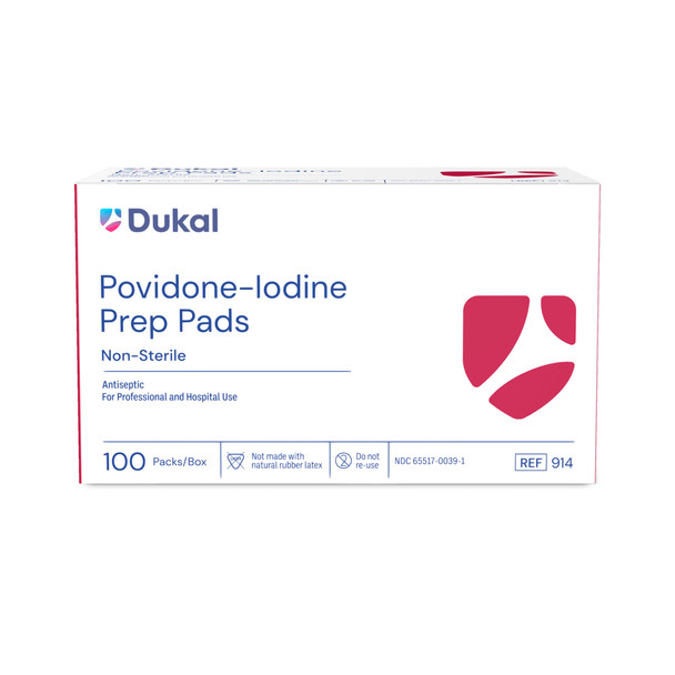 Dukal Povidone-Iodine Prep Pads – Medium Size, 1.34 x 2.36 in, 100/BX, 10BX/CS, Non-Sterile, 3.8 lb