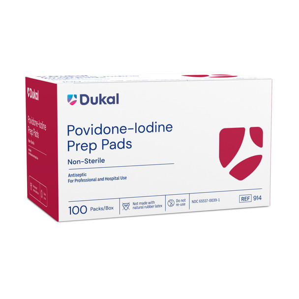 Dukal Povidone-Iodine Prep Pads – Medium Size, 1.34 x 2.36 in, 100/BX, 10BX/CS, Non-Sterile, 3.8 lb