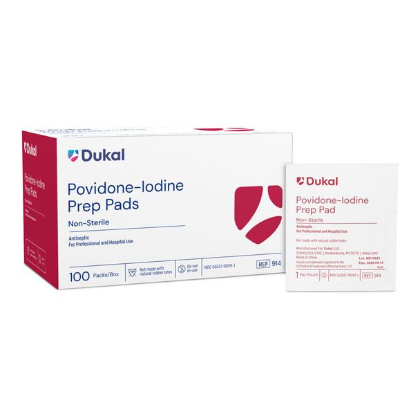 Dukal Povidone-Iodine Prep Pads – Medium Size, 1.34 x 2.36 in, 100/BX, 10BX/CS, Non-Sterile, 3.8 lb