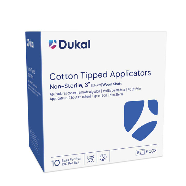 Dukal Cotton-Tipped Wood Applicators – 3 in Length, Non-Sterile, 100/BG, 10 BG/BX, 10 BX/CS