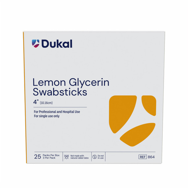 Dukal Lemon Glycerin Swabsticks – Pre-Moistened Oral Care Swabs, Non-Sterile, 3/PK, 25 PK/BX, 10 BX/CS