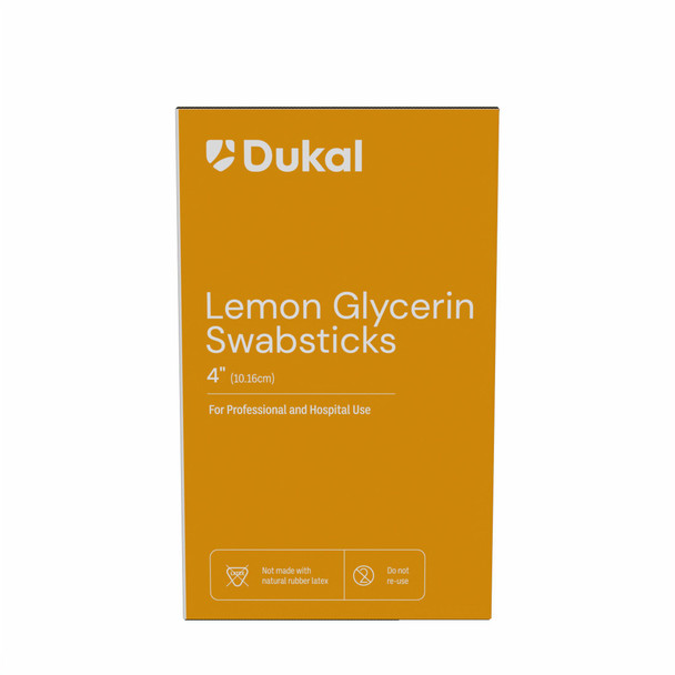 Dukal Lemon Glycerin Swabsticks – Pre-Moistened Oral Care Swabs, Non-Sterile, 3/PK, 25 PK/BX, 10 BX/CS