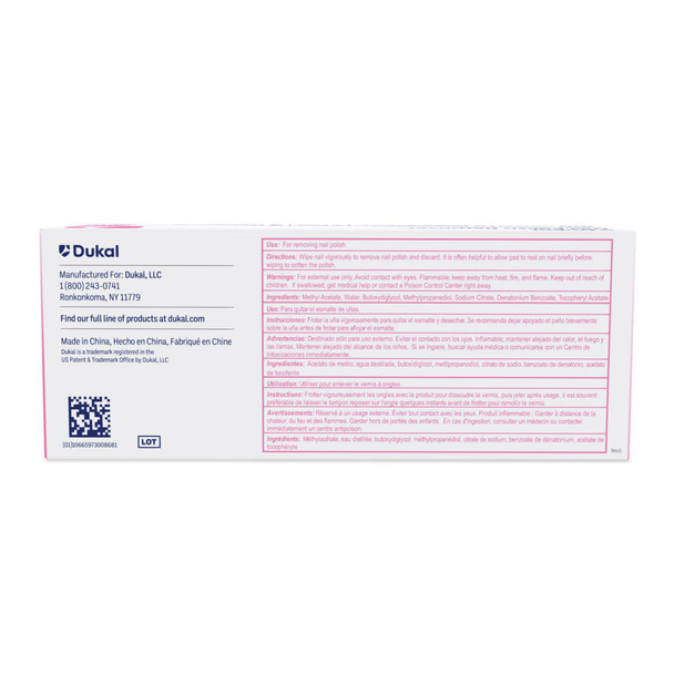 Dukal Nail Polish Remover Pads – 2 – Ply Non – Woven, Acetone Free, 1/pk, 100 Pk/bx, 10 Bx/cs