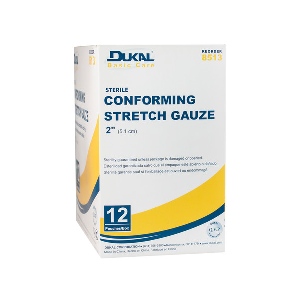 Dukal Conforming Stretch Gauze Bandage – 2 in Width, Sterile, 1/pk, 12 Pk/bx, 8 Bx/cs – brand_name Dukal