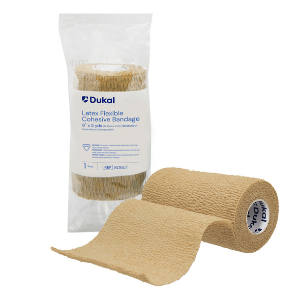 Dukal Cohesive Bandage – 6 in x 5 yd, Tan, Lightweight, Self-Adherent, 1.8 lb, 1/PK, 12 PK/BX