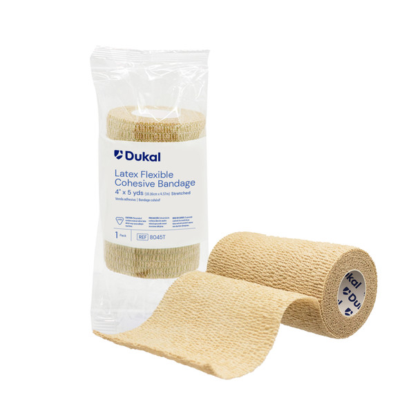 Dukal Cohesive Bandage – 4 in x 5 yd, Tan, Self-Adherent, Lightweight, 1/PK, 18 PK/BX, 2.08 lb