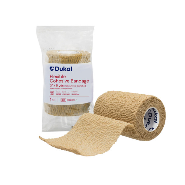 Dukal Cohesive Bandage – 3 in x 5 yd, Tan, Lightweight Self-Adherent Wrap, 1/PK, 24 PK/BX, 1.885 lb