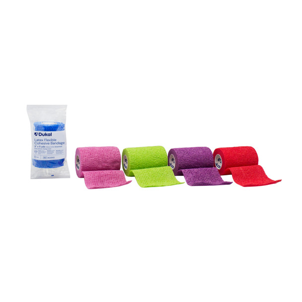 Dukal Cohesive Bandage – 3 in x 5 yd, Assorted Colors, Lightweight, Self-Adherent, 1/PK, 24 PK/BX