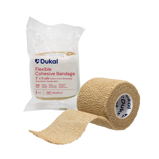 Dukal Cohesive Bandage – 2 in x 5 yd, Tan, Lightweight, Porous, Self-Adherent, 1/PK, 36 PK/BX