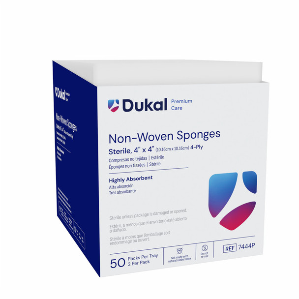 Dukal Premium Care Sterile Non – Woven Sponges – 4 – Ply, 4 X 4 in, 2/pk, 50 Pk/bx, 12 Bx/cs