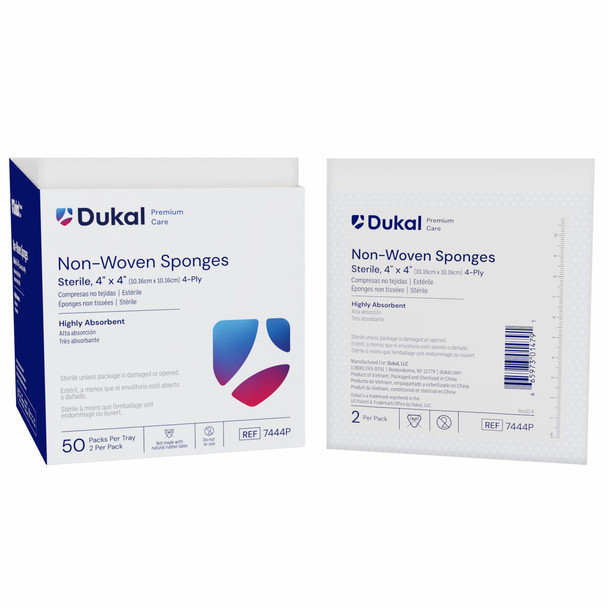 Dukal Premium Care Sterile Non – Woven Sponges – 4 – Ply, 4 X 4 in, 2/pk, 50 Pk/bx, 12 Bx/cs